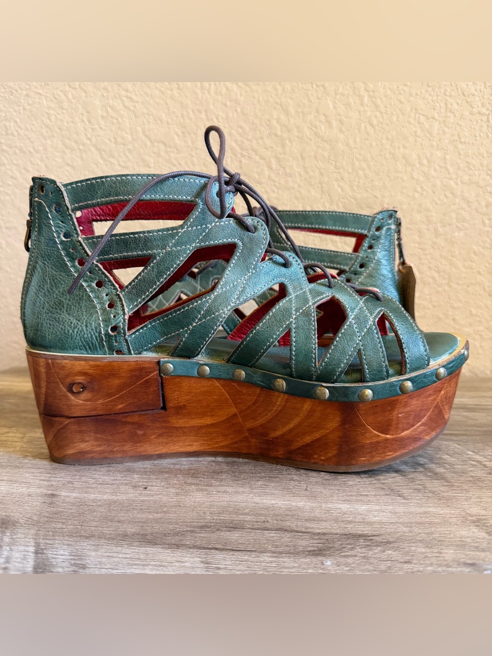 NWT Bed Stu Shirin Wooden Platform Leather Sandals Womens Size 10 - Picture 10 of 16
